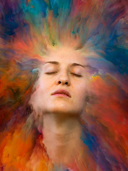 Onun Dünya serisi. Tasarım projeleri için fon olarak hizmet verecek kadın portre ile canlı boya erimiş yapılmış duygular, duygular, iç dünya, yaratıcılık ve hayal gücü ile ilgili