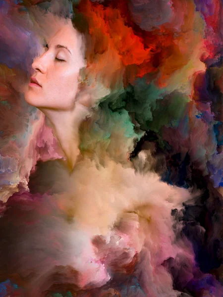 Dünya serisi. Duygular, duygular, iç dünya, yaratıcılık ve hayal gücü konularındaki tasarımınızı tamamlamak için kadın portresinin arka planı canlı boyayla kaynaşmış.