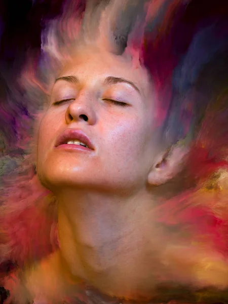Her World Series Graphic Composition Female Portrait Fused Vibrant Paint — Stock Photo, Image