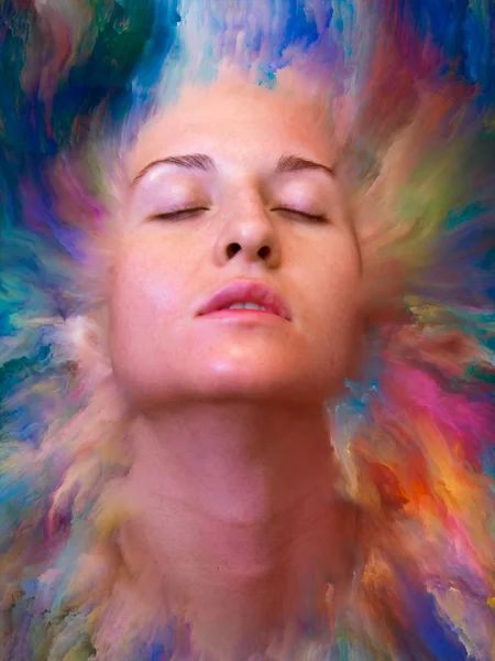 Onun Dünya serisi. Kadın portre konusu duygular, duygular, iç dünya, yaratıcılık ve hayal gücü için canlı boya ile erimiş grafik bileşimi