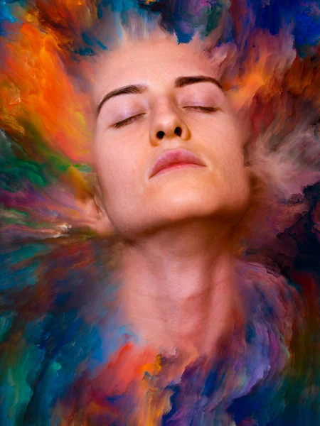Dünya serisi. Duygular, duygular, iç dünya, yaratıcılık ve hayal gücü üzerine kadın portresinin bileşimi.