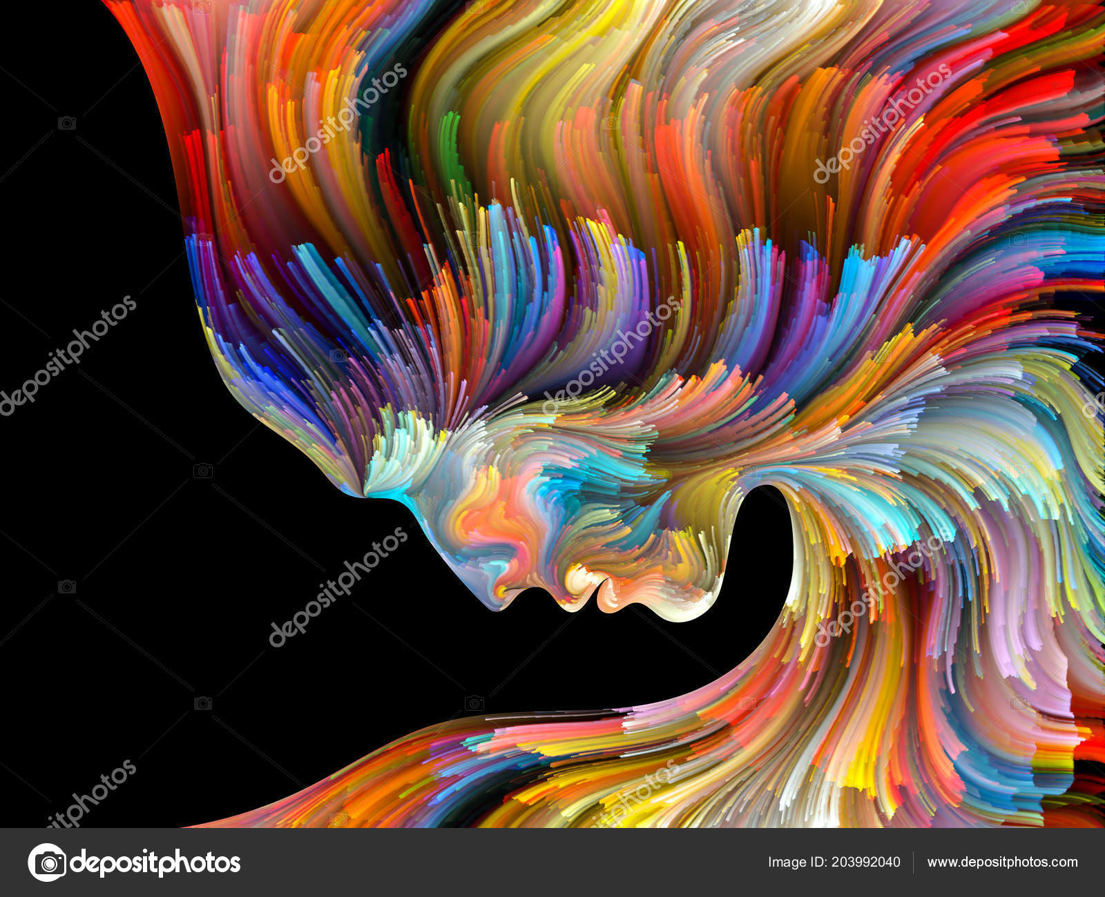Face Color Series Composition Human Profile Colorful Lines Moving Face Color Series Composition Human Profile Colorful Lines Moving Paint Stock Photo