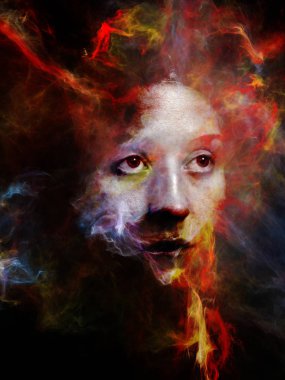 Gerçeküstü toz portre serisi. Maneviyat, hayal gücü ve sanat konusunda fraktal duman ve kadın portre düzenleme