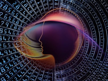 Adam ve numaraları serisi. Tasarım bilim, bilgi teknoloji ve eğitim konusunda bir metafor olarak sembolik insan profili veya rakamdan oluşan