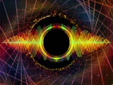 Dalga fonksiyonu serisi. Renkli sinüs titreşimler kompozisyon, ışık ve fraktal öğeleri ses ekolayzer, konu üzerinde müzik spektrum ve kuantum olasılık