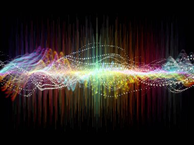 Dalga fonksiyonu serisi. Renkli sinüs titreşimler etkileşimi, ses ekolayzer, konu üzerinde öğeleri ışık ve fraktal müzik spektrum ve kuantum olasılık