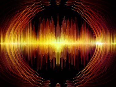 Dalga Fonksiyonu serisi. Ses eşitleyici, müzik spektrumu ve kuantum olasılığıyla ilgili projeler için arkaplan görevi görecek renkli sinüs titreşimleri, ışık ve fraktal elementlerden oluşan tasarım