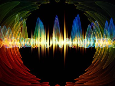 Wave Function series. Design made of colored sine vibrations, light and fractal elements to serve as backdrop for projects related to sound equalizer, music spectrum and  quantum probability