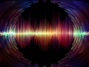 Dalga Fonksiyonu serisi. Ses eşitleyici, müzik spektrumu ve kuantum olasılığıyla ilgili projeler için arkaplan görevi görecek renkli sinüs titreşimleri, ışık ve fraktal elementlerden oluşan tasarım
