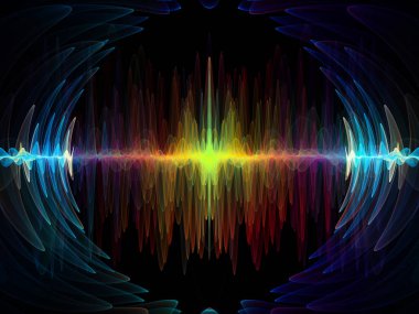 Dalga fonksiyonu serisi. Zemin renkli sinüs titreşimler, ışık ve ses ekolayzer, müzik konusunda tasarımlar tamamlayacak fraktal öğeleri spektrum ve kuantum olasılık