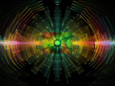 Dalga fonksiyonu serisi. Renkli sinüs titreşimler arka plan kompozisyon, ışık ve fraktal öğeleri ses ekolayzer, konu üzerinde müzik spektrum ve kuantum olasılık