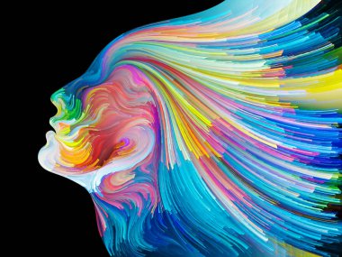 Renk serisinin yüzü. İnsan profilinin düzenlenmesi ve yaratıcılık, tasarım, iç dünya, insan doğası ve sanatsal ruh konularında renkli çizgiler