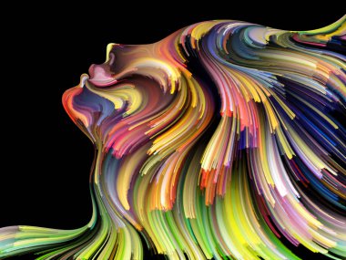 Yüz renk serisi. Sanatsal soyutlama insan profili ve yaratıcılık, tasarım, iç dünya, içgüdü ve sanatsal ruh konusunda boya hareketli renkli çizgiler oluşur