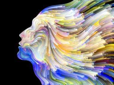 Yüz renk serisi. İnsan profili ve boya bir kavramı mecaz yaratıcılık, tasarım, iç dünya, insan doğası ve sanatsal ruhu konuda hareketli renkli çizgiler yaratıcı düzenleme