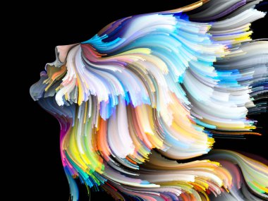 Yüz renk serisi. İnsan profili ve boya bir kavramı mecaz yaratıcılık, tasarım, iç dünya, insan doğası ve sanatsal ruhu konuda hareketli renkli çizgiler yaratıcı düzenleme