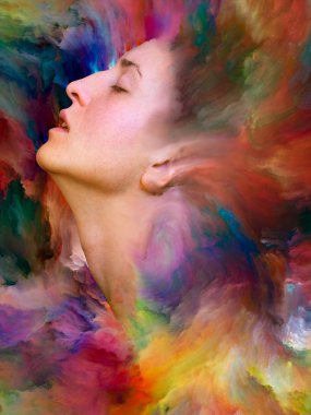 Dünya serisi. Duygular, duygular, iç dünya, yaratıcılık ve hayal gücü konularında bir metafor olarak kadın portresiyle birleştirilmiş bir tasarım.