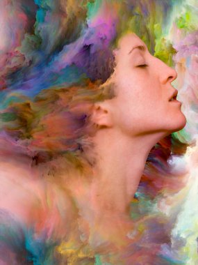 Onun Dünya serisi. Tasarım projeleri için fon olarak hizmet verecek kadın portre ile canlı boya erimiş yapılmış duygular, duygular, iç dünya, yaratıcılık ve hayal gücü ile ilgili