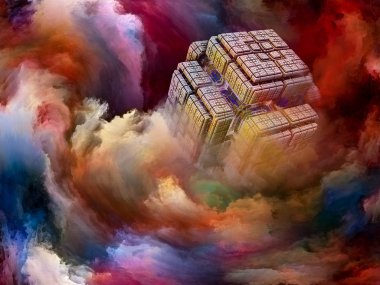 Arka plan dijital tuval renklerle erimiş geometrik fractal şeklinin.