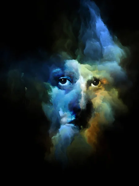 あなたの影シリーズ 想像力 精神的健康 創造性と人間の心をテーマに色フラクタル星雲テクスチャーと融合した女性の顔の現実的な肖像画 — ストック写真