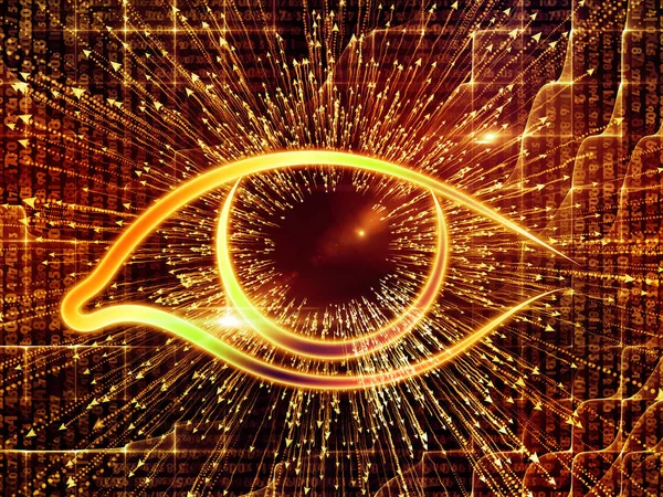 Bilgi serisi gözü. Bilim, eğitim ve modern teknoloji konusu için göz simgesini ve ok patlama yaratıcı düzenleme