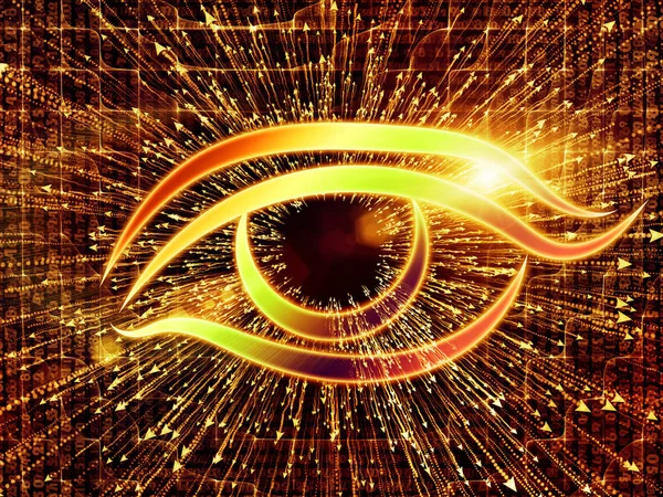 Bilgi serisi gözü. Bilim, eğitim ve modern teknoloji konusu için göz simgesini ve ok patlama yaratıcı düzenleme