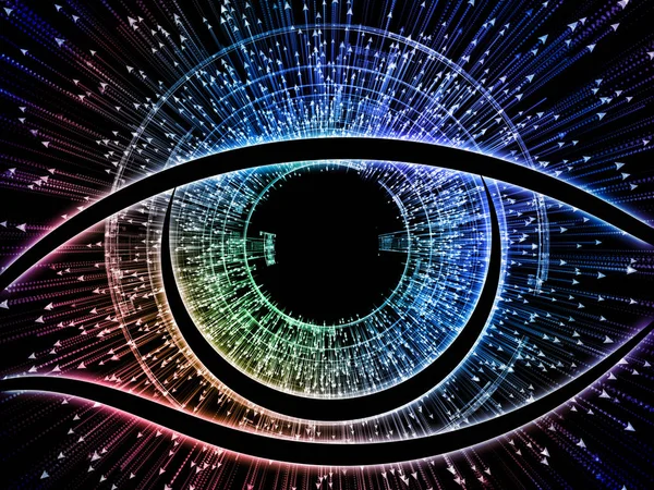 Bilgi serisi gözü. Bilim, eğitim ve modern teknoloji konusunda göz simgesini ve ok patlama