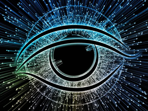 Bilgi Gözü serisi. Bilim, eğitim ve modern teknoloji konularında göz simgesi ve ok patlamasından oluşan soyut tasarım