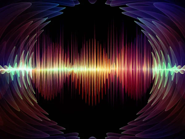 Dalga Fonksiyonu serisi. Ses eşitleyici, müzik spektrumu ve kuantum olasılığıyla ilgili projeler için arkaplan görevi görecek renkli sinüs titreşimleri, ışık ve fraktal elementlerden oluşan tasarım