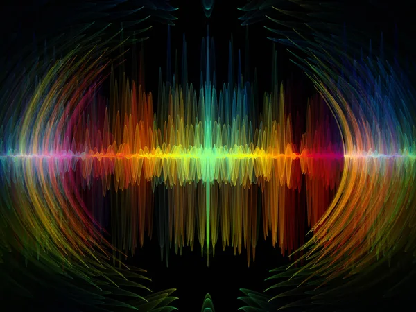 波函数系列 彩色正弦振动的背景 光和分形元素 以补充设计的声音均衡器 音乐频谱和量子概率的主题 — 图库照片