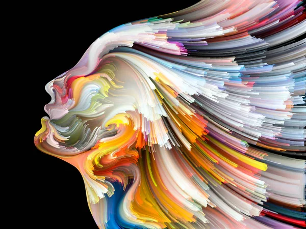 Yüz renk serisi. Zemin insan profili ve boya hareketli renkli çizgiler oluşmaktadır ve yaratıcılık, tasarım, iç dünya, içgüdü ve sanatsal ruhu projelerde kullanıma uygun