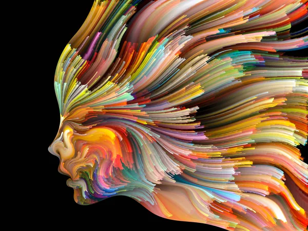 Yüz renk serisi. Tasarım projeleri için fon olarak hizmet etmek için insan profili ve boya hareketli renkli çizgiler yapılmış yaratıcılık, tasarım, iç dünya, içgüdü ve sanatsal ruhu ile ilgili