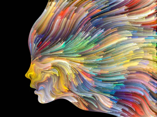 Yüz renk serisi. İnsan profili ve projelerde yaratıcılık, tasarım, iç dünya, içgüdü ve sanatsal ruhu için boya hareketli renkli çizgiler bileşimi