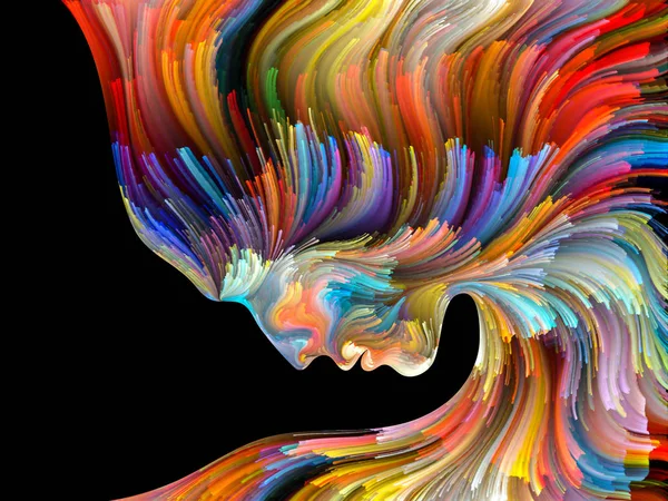 Yüz renk serisi. İnsan profili ve projelerde yaratıcılık, tasarım, iç dünya, içgüdü ve sanatsal ruhu için boya hareketli renkli çizgiler bileşimi