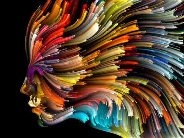 Yüz renk serisi. Arka plan tasarım insan profili ve yaratıcılık, tasarım, iç dünya, içgüdü ve sanatsal ruh konusunda boya hareketli renkli çizgiler