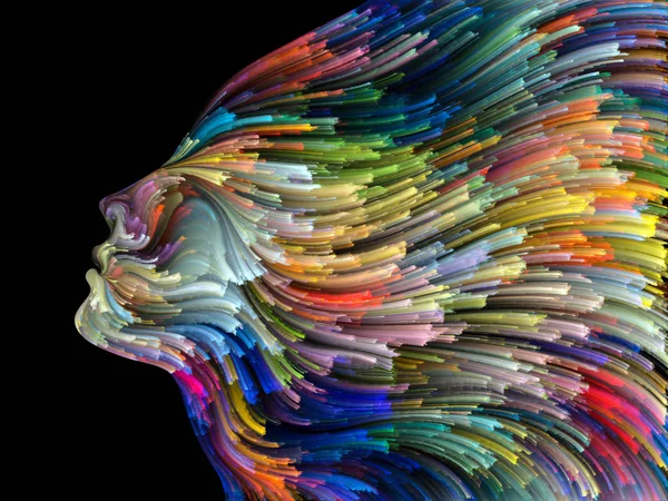 Yüz renk serisi. Sanatsal soyutlama insan profili ve konu yaratıcılık, tasarım, iç dünya, içgüdü ve sanatsal ruhu üzerinde boya hareketli renkli çizgiler oluşur