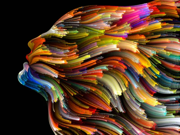 Yüz renk serisi. Zemin insan profili ve yaratıcılık, tasarım, iç dünya, insan doğası ve sanatsal ruhu projelerinde kullanmak için boya hareketli renkli çizgiler oluşur