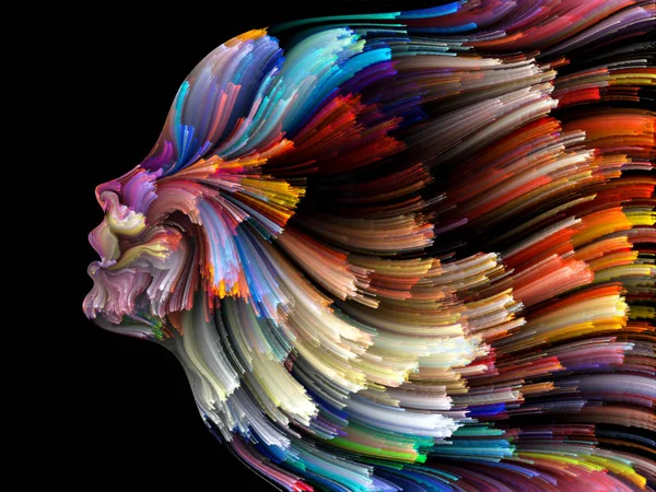 Yüz renk serisi. İnsan profili ve boya bir kavramı mecaz yaratıcılık, tasarım, iç dünya, insan doğası ve sanatsal ruhu konuda hareketli renkli çizgiler yaratıcı düzenleme