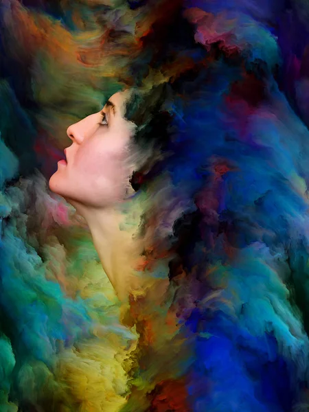Woman\'s World series. Abstract background made of female portrait fused with vibrant paint for use with projects on feelings, emotions, inner world, creativity and imagination