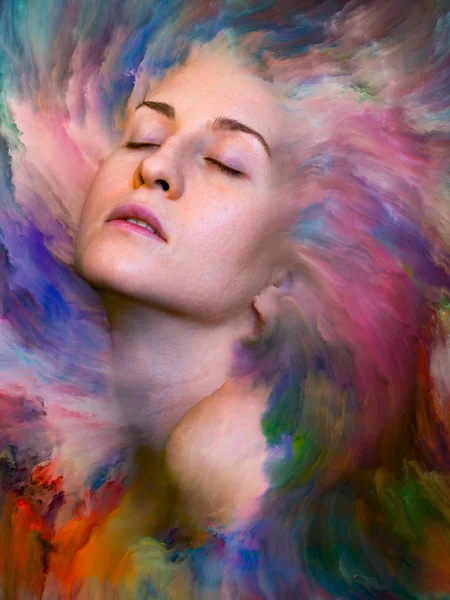 Dünya serisi. Duygular, duygular, iç dünya, yaratıcılık ve hayal gücü konularında bir metafor olarak kadın portresiyle birleştirilmiş bir tasarım.