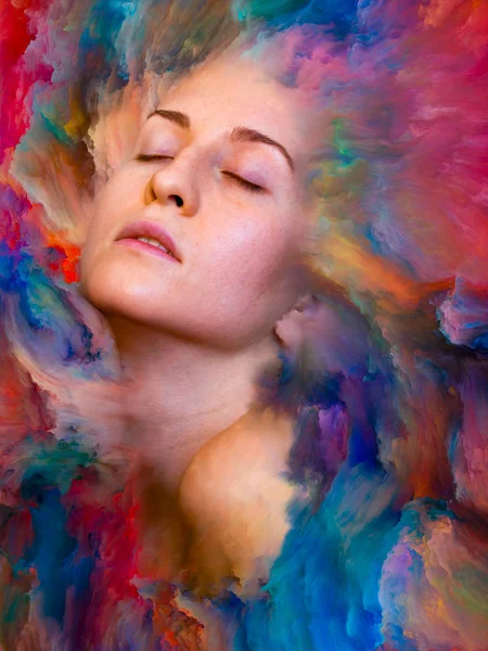 Serie Mundial Composición Retrato Femenino Fusionado Con Pintura Vibrante Adecuado —  Fotos de Stock