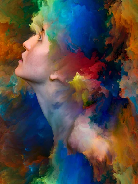 Series Abstract Design Made Female Portrait Fused Vibrant Paint Subject — Stock Photo, Image