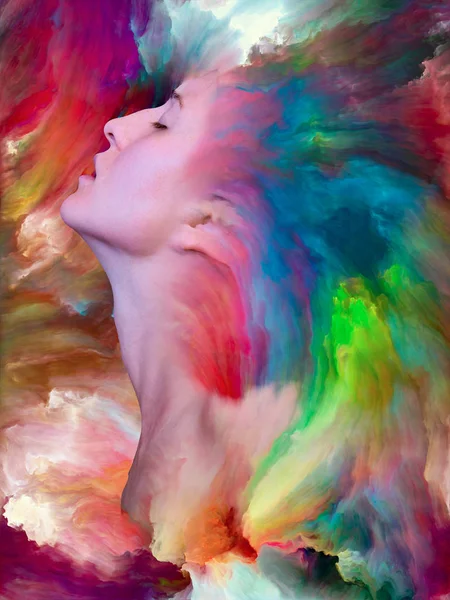 İç dış serisi. Kadın portre ile canlı boya duygular, duygular, iç dünya, yaratıcılık ve hayal gücü projelerde için uygun bir zemin olarak erimiş bileşimi