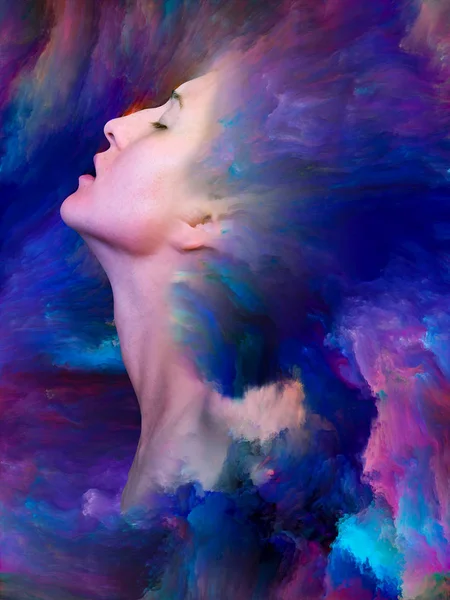 İç dış serisi. Kadın portre ile canlı boya duygular, duygular, iç dünya, yaratıcılık ve hayal gücü projelerde için uygun bir zemin olarak erimiş bileşimi