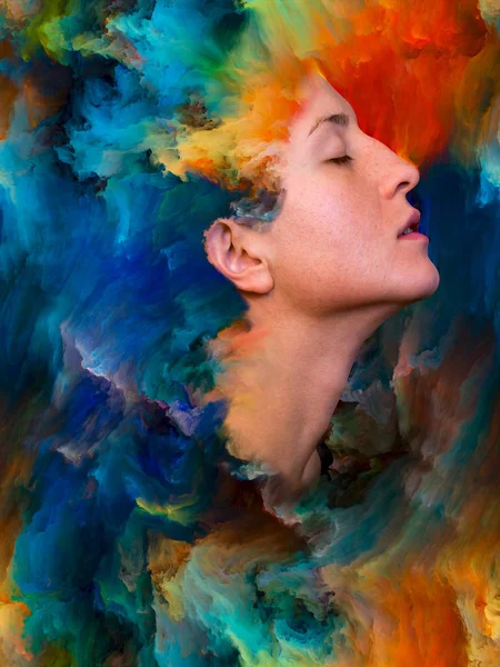 Dentro Serie Exterior Composición Retrato Femenino Fusionado Con Pintura Vibrante —  Fotos de Stock
