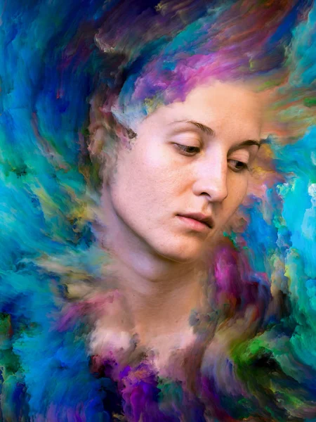 Series Creative Arrangement Female Portrait Fused Vibrant Paint Subject Feelings — Stock Photo, Image