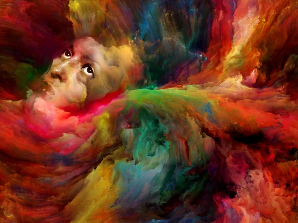 Иллюстрация Сна Богатыми Красками Сюрреалистичным Женским Лицом — стоковое фото