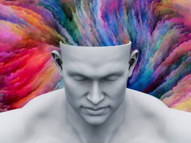 Zihin sis. renkli fraktal bulutlar ile insan kafası 3D çizim sanat, psikoloji, yaratıcılık, hayal ve Düşler konularda için.