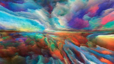 İç dünya serisi. Evren, doğa, yaratıcılık ve hayal gücü konusunda bir metafor olarak dijital renk tasarım oluşur