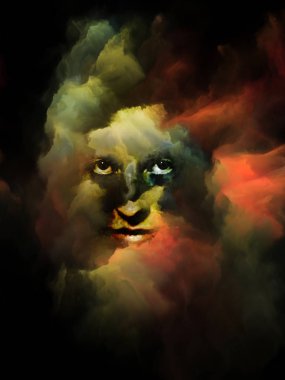 Senin gölge serisi. Kadın yüzü gerçeküstü portre renkli fraktal Bulutsusu doku rüyalar, anılar, hayal gücü, ruh sağlığı, yaratıcılık ve insan aklının konu ile erimiş