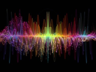 Dalga fonksiyonu serisi. Sanatsal soyutlama oluşan renkli sinüs titreşimler, ışık ve fraktal elemanlarının ses ekolayzer, müzik konusunda spektrum ve kuantum olasılık